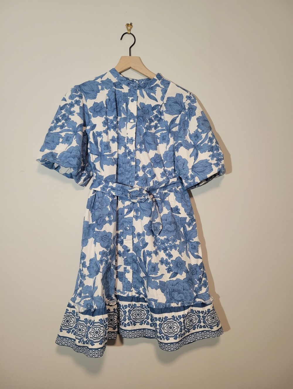 Joie White and Blue Floral Belted Dress